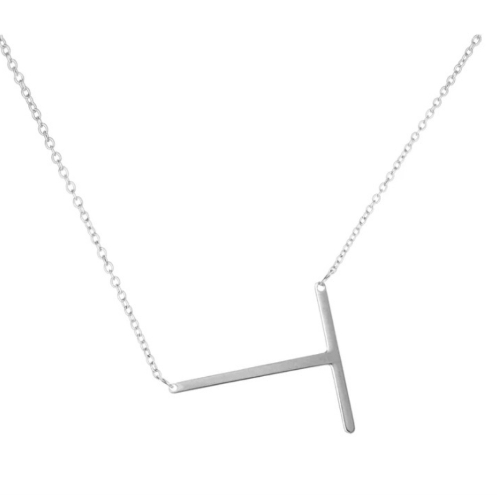 Savvy Cie Jewelry Initial T Necklace Rhodium Plated XL